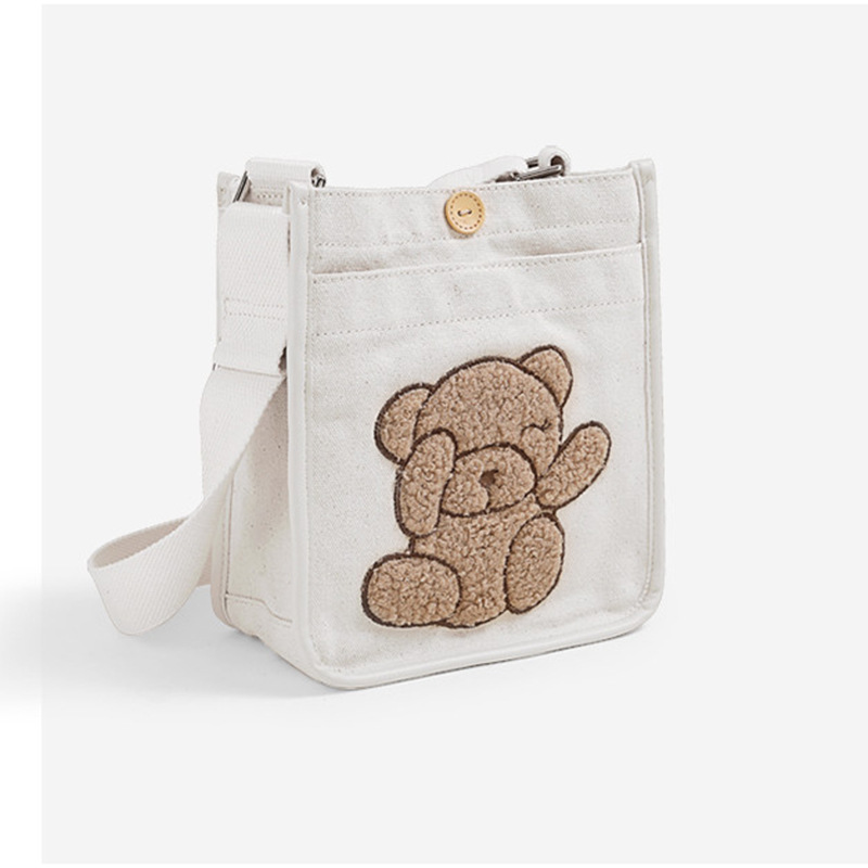 立体可爱小熊女生帆布托特包 萌妹子甜美出街单肩斜跨包减龄百搭