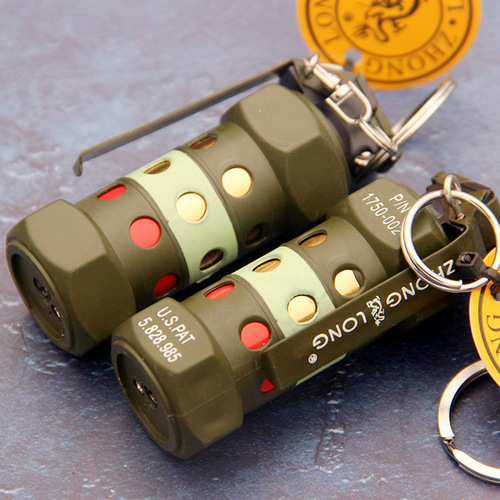 Creative personalized grinding wheel inflatable open flame grenade shape with keychain military pendant lighter 825