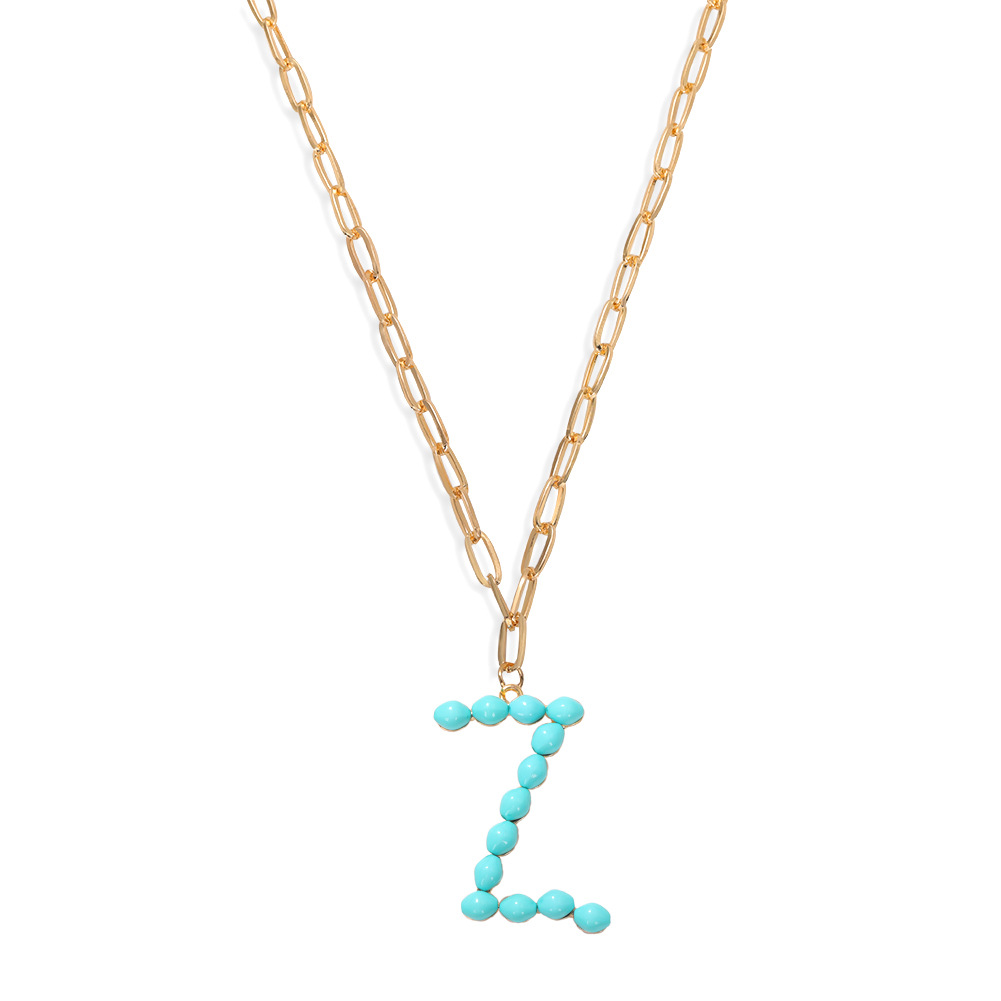 Étoile Sauvage Perle Lettre Long Pendentif Collier Simple Turquoise Perles Rondes Accessoires À La Mode En Gros Nihaojewelry display picture 13