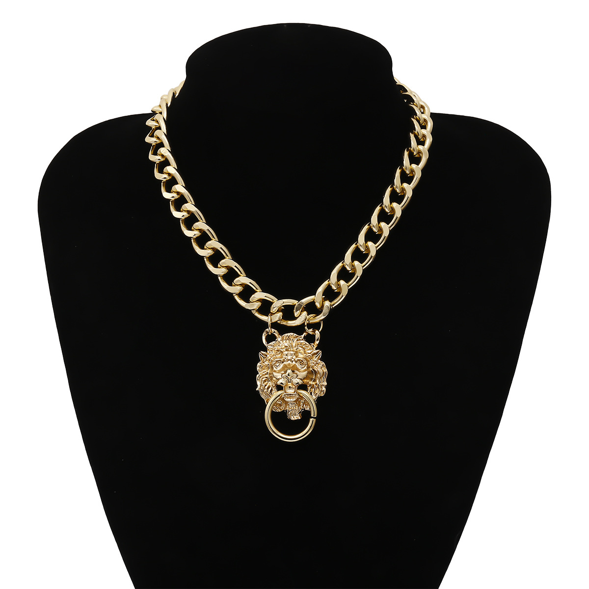 New Fashion Single-layer Punk Lion Head Necklace Hip-hop Trend Exaggerated Three-dimensional Necklace Women display picture 7