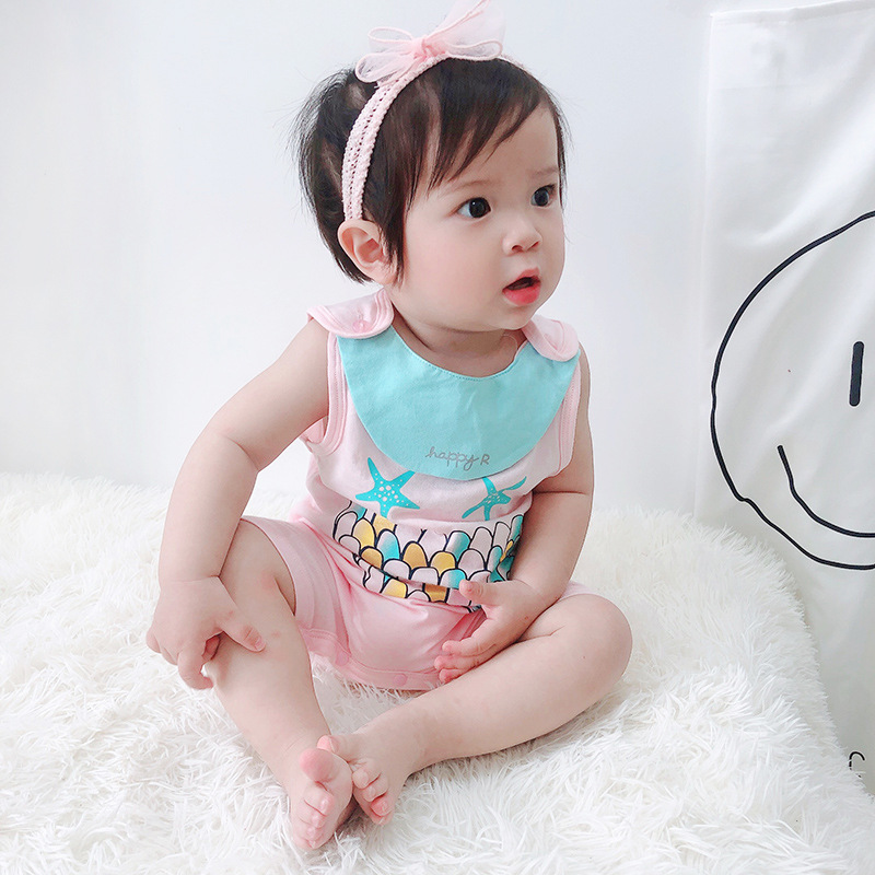 Summer Cotton Jumpsuit 0-6 Months Baby Color Fishtail Printed Vest Wholesale display picture 3