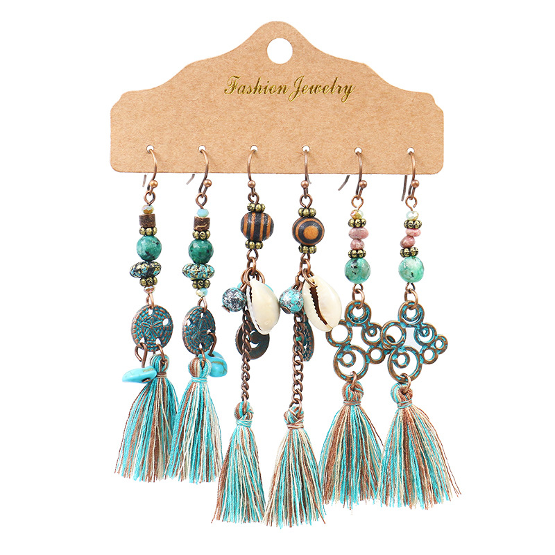 Earrings 3 Pairs Combination Set European And American Ear Accessories Retro Tassel Earrings