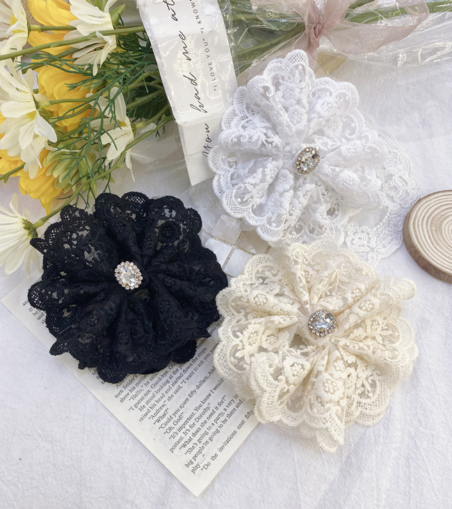 Japan And South Korea Lace Rhinestone Big Bow Hairpin Fashion Hairpin Word Spring Clip Wholesale Nihaojewelry display picture 9