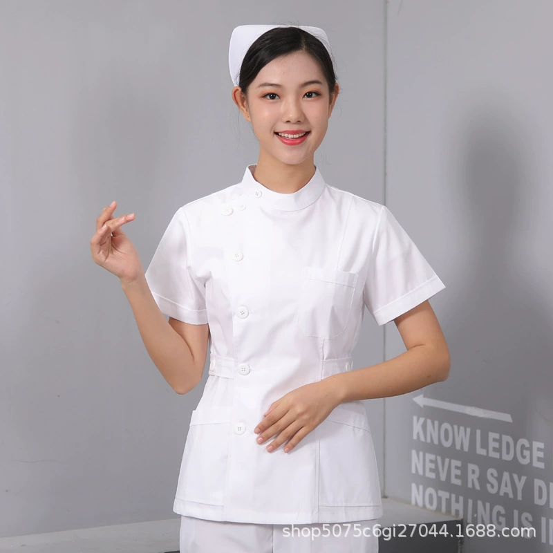 Униформа медсестры с боковой грудью, разделенный костюм с воротником-стойкой, летняя короткая зимняя женская рабочая одежда с длинными рукавами для оральной аптеки, больницы, красоты