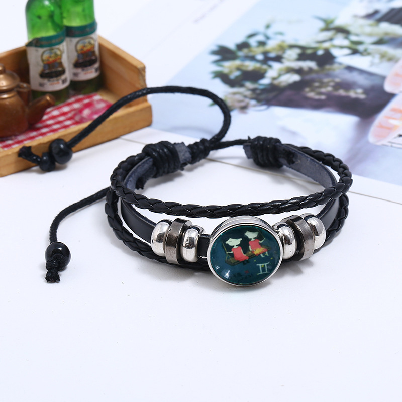 Luminous Gemstone Woven Korea Twelve Constellation Leather Bracelet Nihaojewelry display picture 1