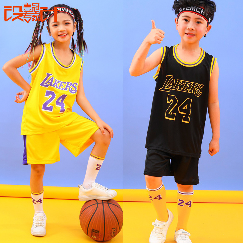 Lakers Jersey Kidsren's New Vest Basketball Uniform Set Primary School Student Activity Performance Clothing No. 24 Kobe Bryant Basketball Jersey Lakers Jersey Kidsren's New Vest Basketball Uniform Set Primary School Student Activity Performance Clothing No. 24 Kobe Bryant Basketball Jersey