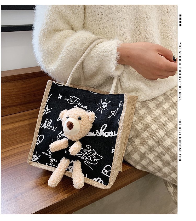 Wholesale 2020 new Instagram winter cute bear Japanese women's bags, cartoon student fashion hand-held trendy fabric bags undefined
