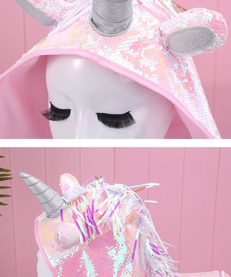 Hooded Unicorn student large-capacity sequined fashionable schoolbag children's outdoor travel backpack detail image 11