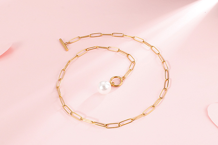 new stainless steel square chain pearl necklace bracelet set wholesale Nihaojewelry