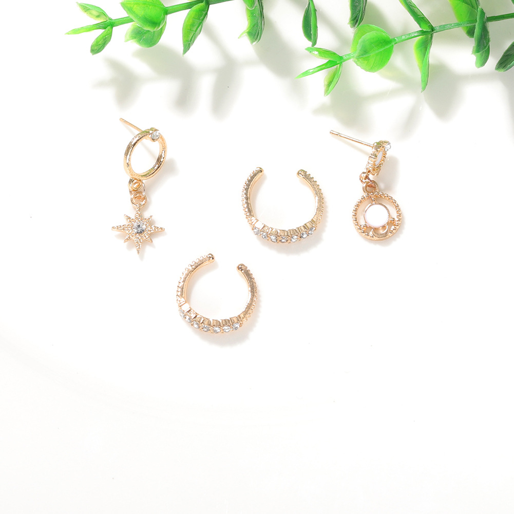Octagonal Round Fashion Earrings Trend Geometric Diamond Ear Clip Suit Earrings Wholesale Nihaojewelry display picture 4