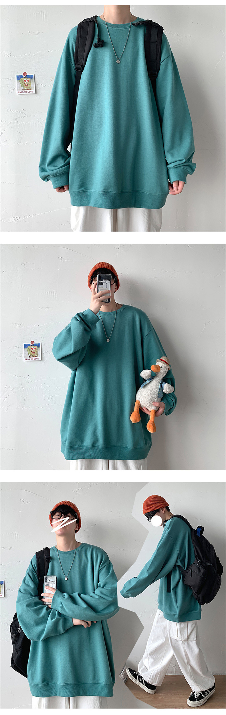 Men's Solid Colour Pullover Sweatshirt Round Neck Long Sleeve_voghion.com