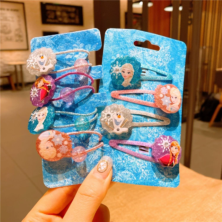 Children's hairgrip with bow for princess, cartoon hair accessory, hair rope, set, Korean style, with snowflakes