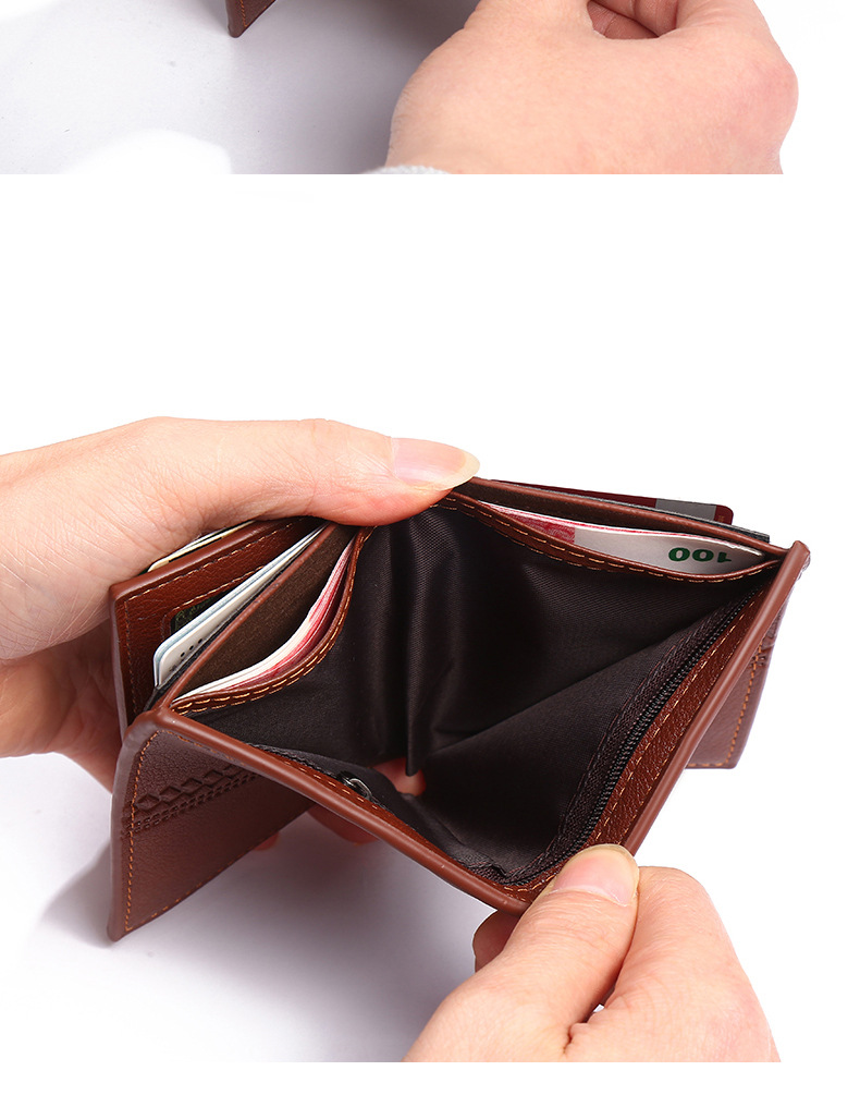 Square Shape Black Color Men's Short Leather Wallet Wallet Men Cross-border Wallet Zipper Leisure Multi-card Position Dollar Clip