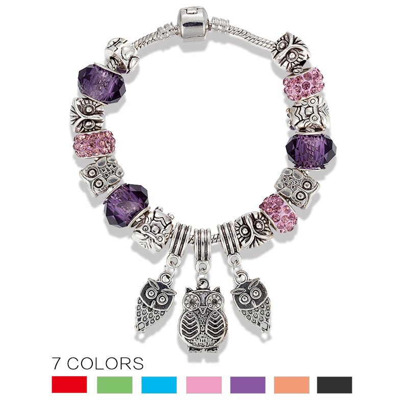 Bracciale con ciondolo gufo e perline in cristallo decorato diy_voghion.com