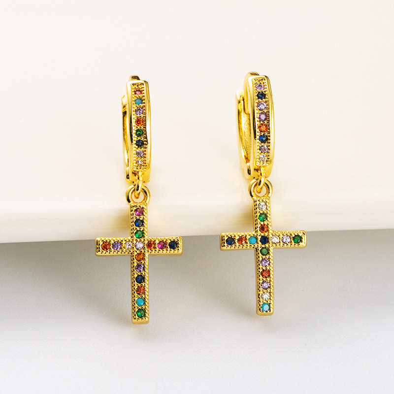 Geometric U-shaped Micro-inlaid Color Zircon Earrings display picture 5