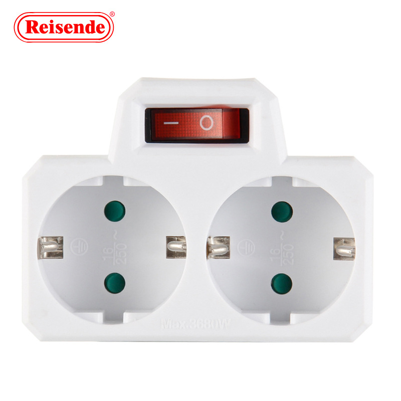 欧式德式转换插头 欧规德标一转二转换插座带开关 欧标插座转换器