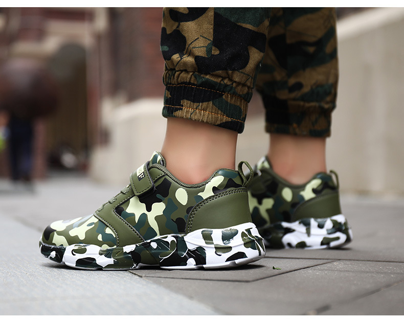 Automne Nouvelles Baskets De Camouflage En Cuir Pour Enfants Étudiant Entraînement Militaire Chaussures De Course Chaussures Garçons Et Filles display picture 18