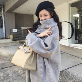 外贸秋冬季新款韩版高领毛衣女套头宽松百搭ins潮外穿针织衫上衣