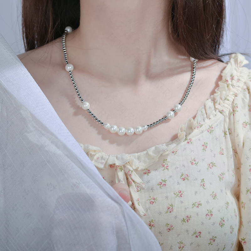 Japanische Und Koreanische Trend Neue Produkte Ins Nischen Design Sinn Titan Stahl Perlen Spleißen Metall Perlenkette In Einem Stück display picture 7