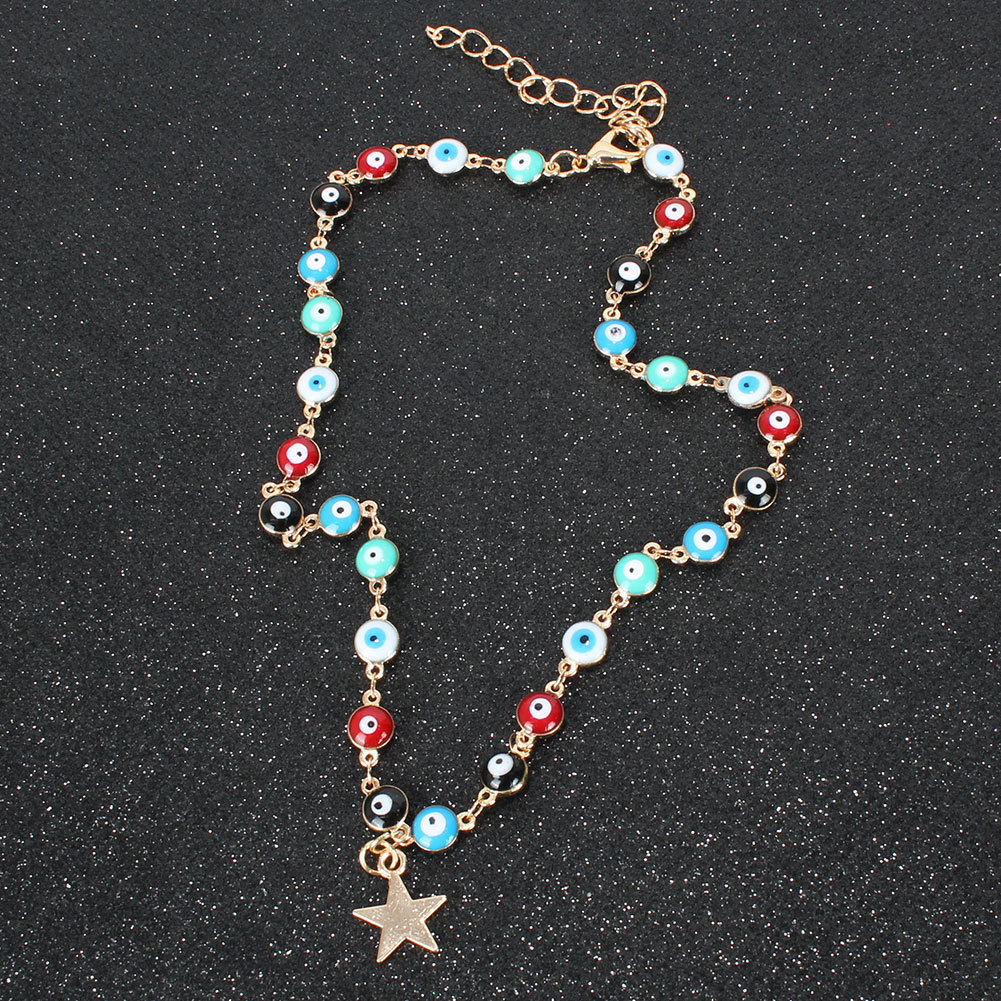 New Fashion Devil Eye Chain Wild Pentagram Pendant Clavicle Chain Necklace Women Wholesale display picture 3