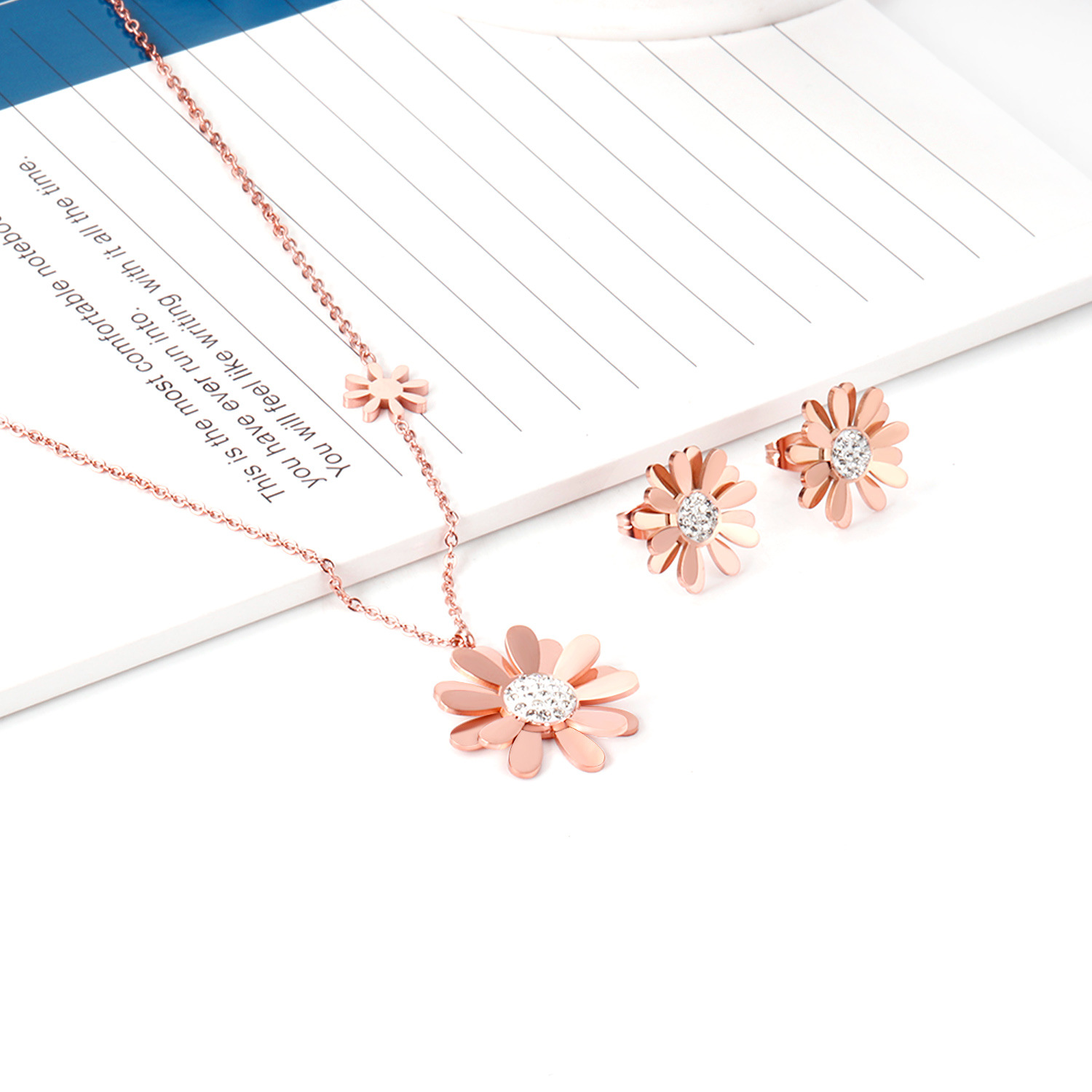 Simple Style Flower Stainless Steel Inlay Zircon Earrings Necklace 1 Set