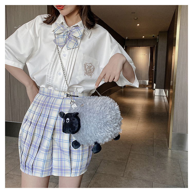 Chain Strap Type Women's Plush Sheep Cute Cylindrical Zipper Crossbody Bag