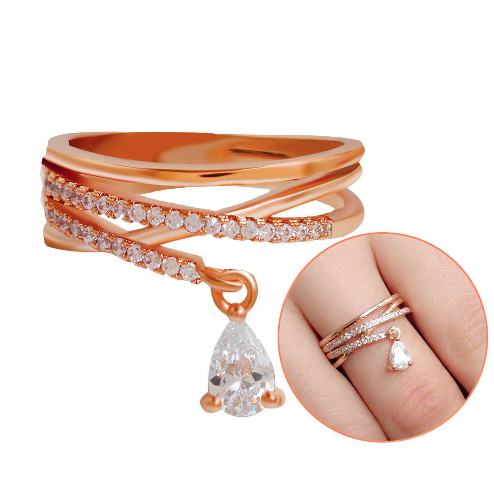 wish AliExpress Double-layer Cross Water Drop Zircon Ring European and American Micro-inlaid Full Diamond Engagement Ring