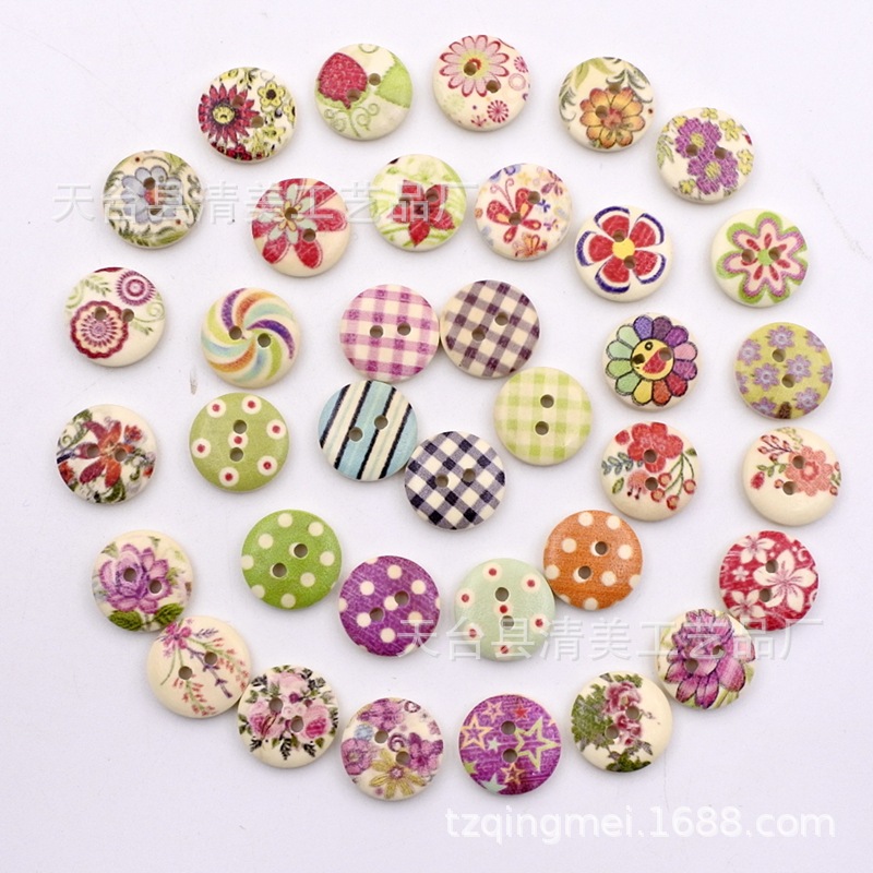 15mm pintado impreso botón madera decorativo impreso Bowl hebilla/Pan hebilla 100 un paquete