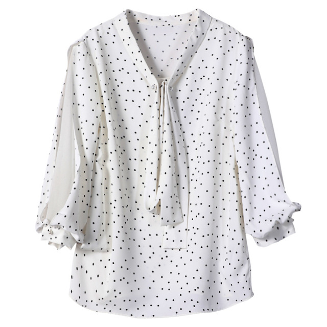 Chiffon Blouse women’s lace up westernized temperament shirt loose temperament bubble sleeve top