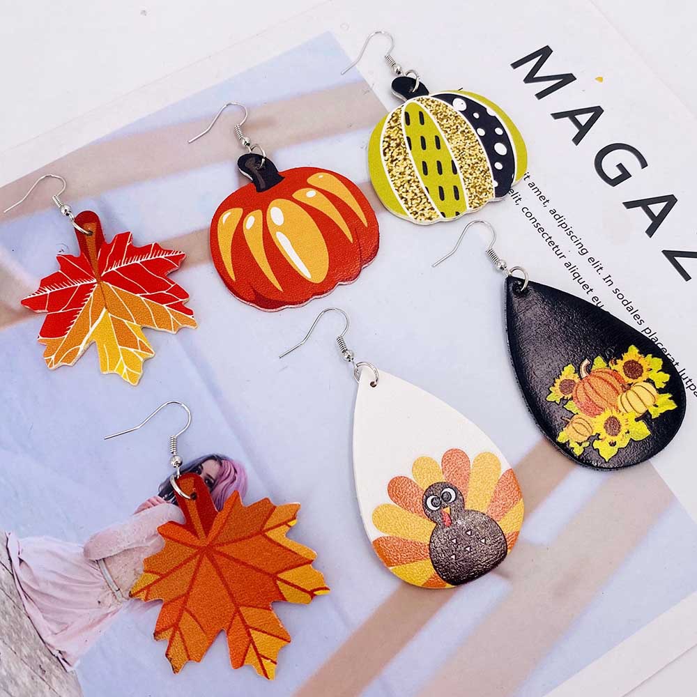 Fashion Pumpkin Pu Leather Printing Women's Drop Earrings 1 Pair display picture 5