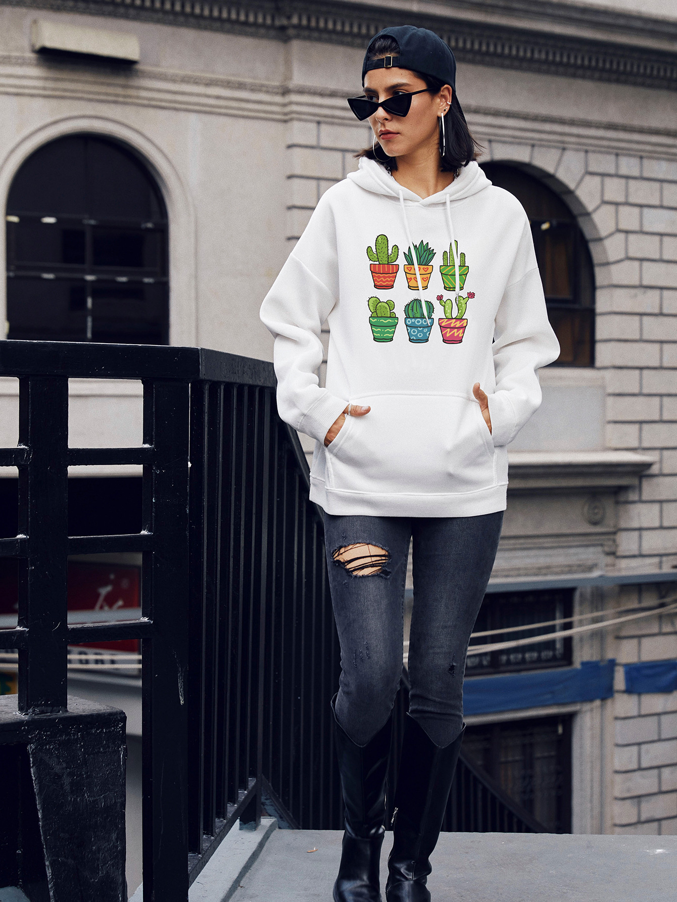 sudaderas con capucha casuales de la calle del cactus lindo de las mujeres para las mujeres NSSN1735