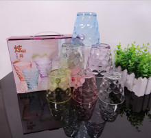 炫彩雨点杯六件套 玻璃杯两件套水杯 礼品杯套装会销礼品