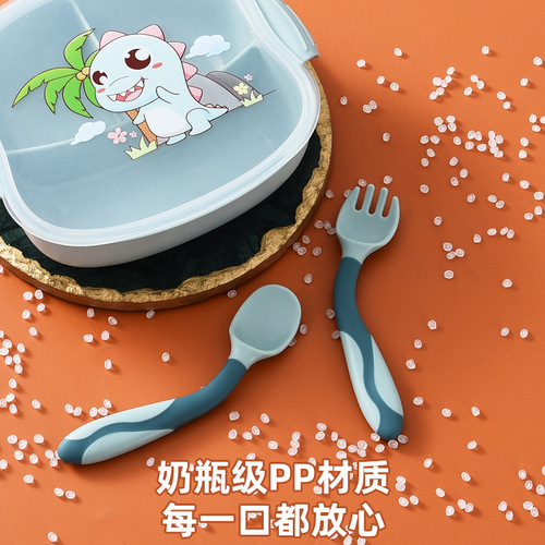 Infant twisting spoon and fork bent crooked handle silicone spoon children's baby training spoon and fork combination baby food supplement tableware