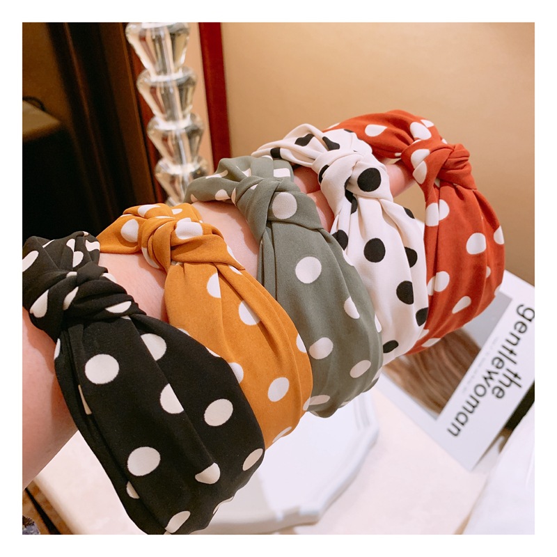 Dongdaemun Koreanische Version Kauf Retro Süße Creme Polka Dot Mitte Knick Doppels Chicht Bequeme All-match-haarband Haarkarte display picture 3