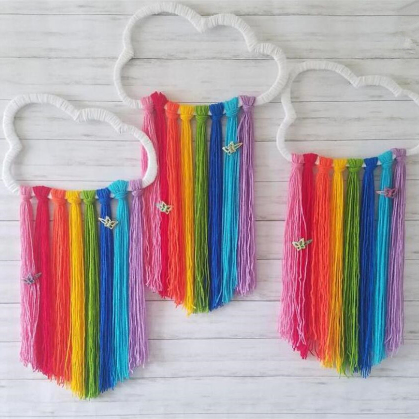 INS新款创意彩虹云朵儿童发夹发饰收纳带壁挂头饰整理带整理架|ms