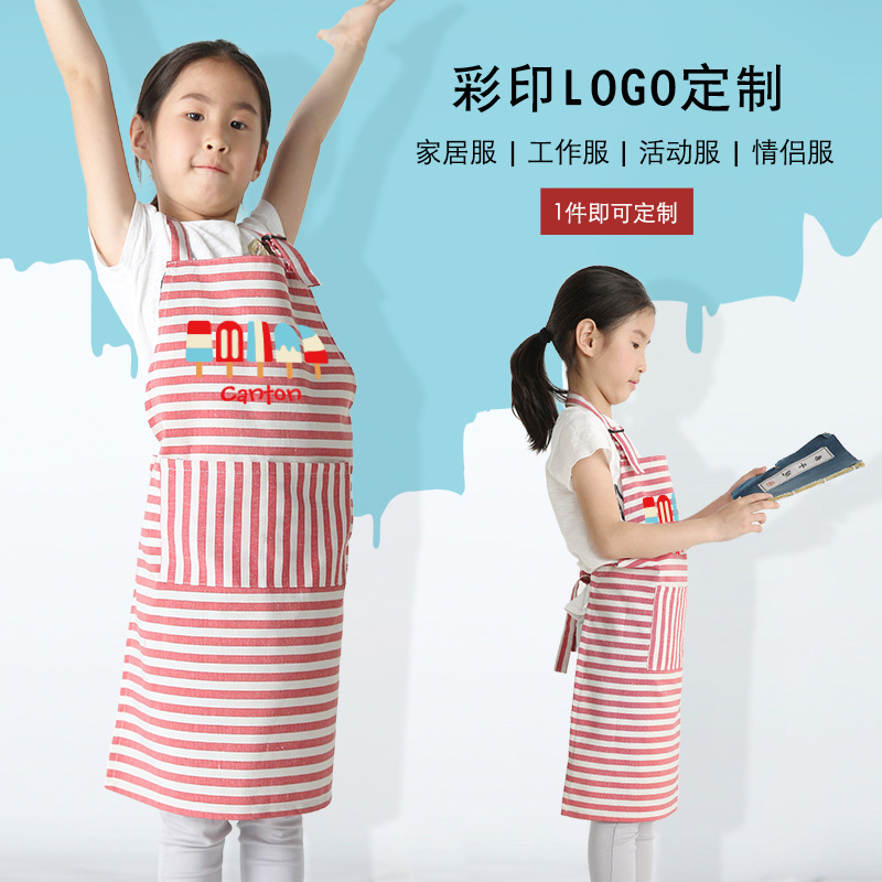 Niños anti-sucio delantal traje kindergarten pintura ropa bebé comiendo primavera y otoño ropa protectora delgada logotipo personalizable