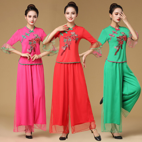 Square dancing costumes Chinese folk dance dress yangko dance festival folk dance clothes Guang Chang Wu dancing wear for women