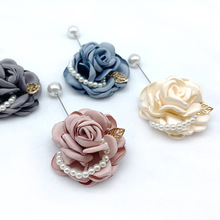 厂家直销韩版气质淑女胸花手工布艺珍珠胸针立体茶花披肩外套配饰