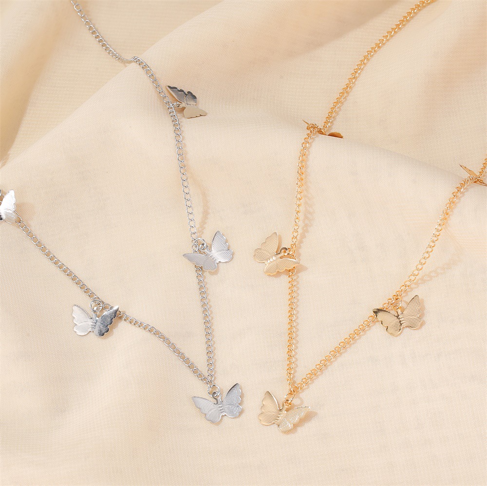 New Necklace Fashion Temperament Short Paragraph Five Butterfly Necklace Simple Single Layer Ladies Clavicle Chain Wholesale Nihaojewelry display picture 5