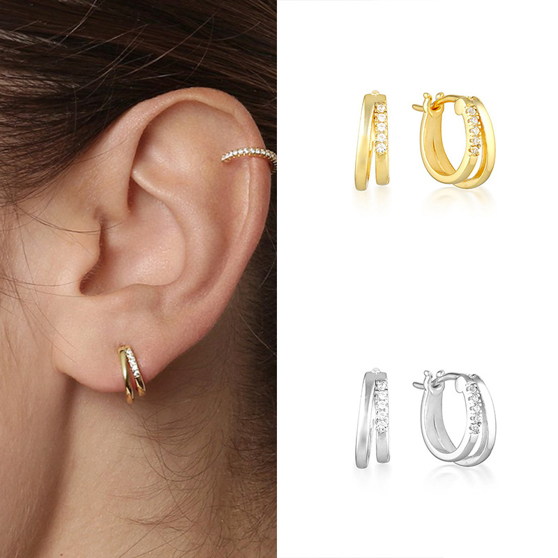 European And American Cross-border Double-layer Geometric Copper Ear Buckle display picture 7