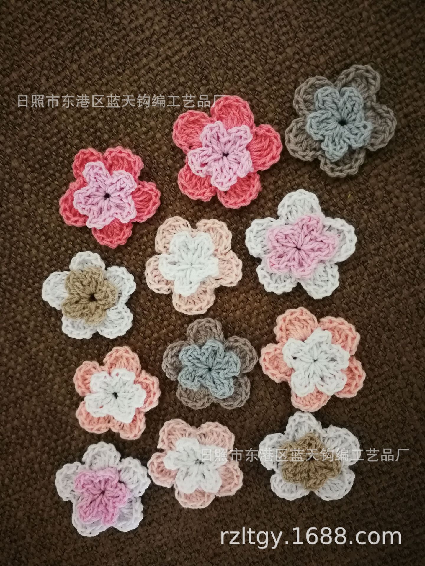供应毛线钩花，手工钩针棉线花朵，手钩针钩花毛线花花边辅料