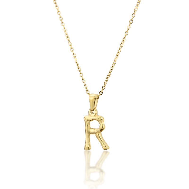 Platform New Stainless Steel Antique Slub-shaped 26 Letter Necklace Hot Gold English Titanium Steel Pendant Wholesale Nihaojewelry display picture 7