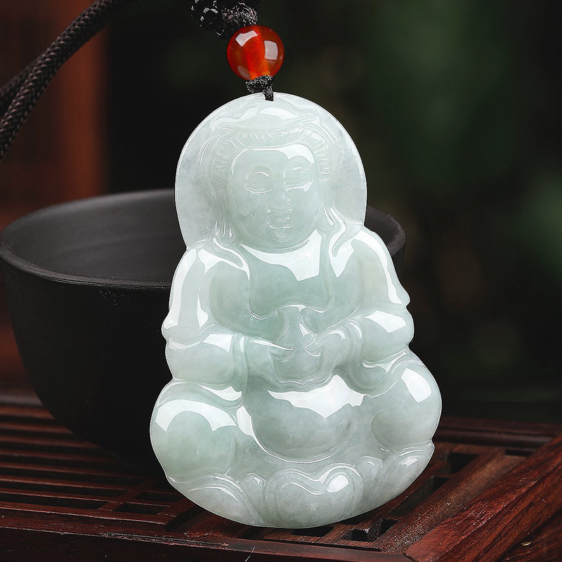 Pure natural Myanmar Emerald Guanyin Buddha statue Pendant men and women Ice jade Four jade Direct selling wholesale