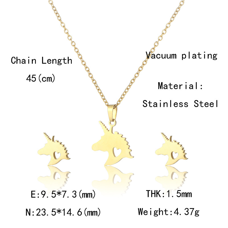 stainless steel unicorn earrings necklace set animal necklace clavicle chain