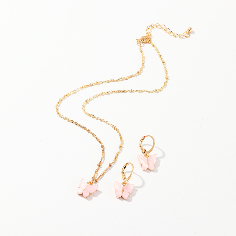 explosive accessories multicolor butterfly necklace earring set temperament small butterfly jewelry