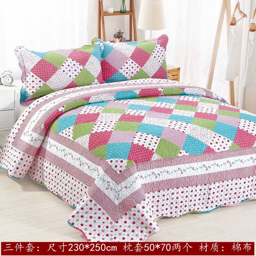 Milaia Quilted Three-Piece Cotton Bed Cover Washed Summer Cool Quilt Air-Conditioned Quilt Export Products with Pillowcase