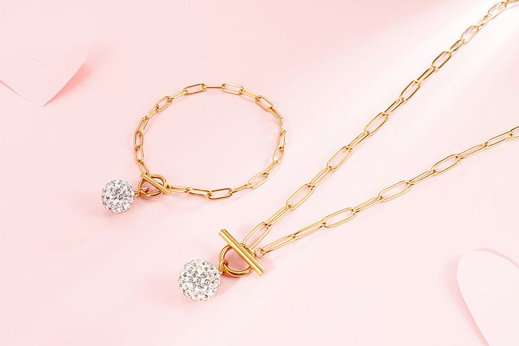 new style diamond ball stainless steel square chain OT buckle necklace bracelet set wholesale Nihaoj