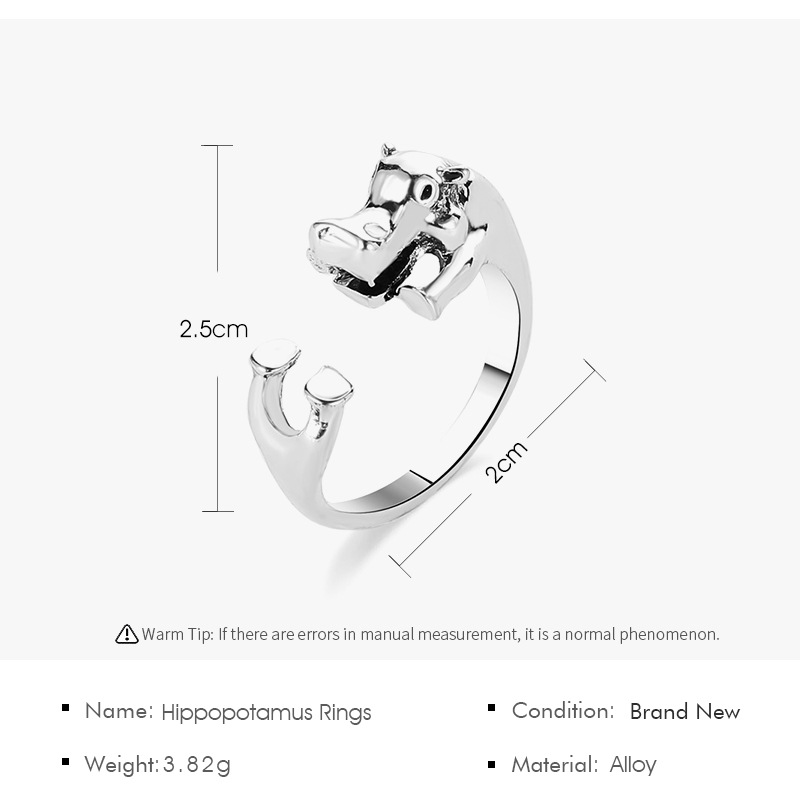 Grenz Überschreiten Der Neuer Ring, Europäischer Und Amerikanischer Retro-hippo-ring, Verstellbarer Zeigefinger Ring, Süßer Kleintier Ring display picture 1