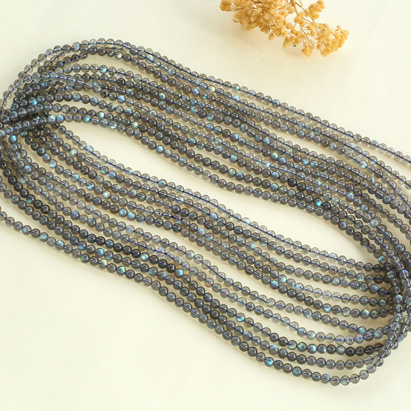 High Quality Natural Gray Moonstone Labradorite Loose Bead Crystal Bracelet Semi-finished Blue Light Crystal Bracelet Accessories