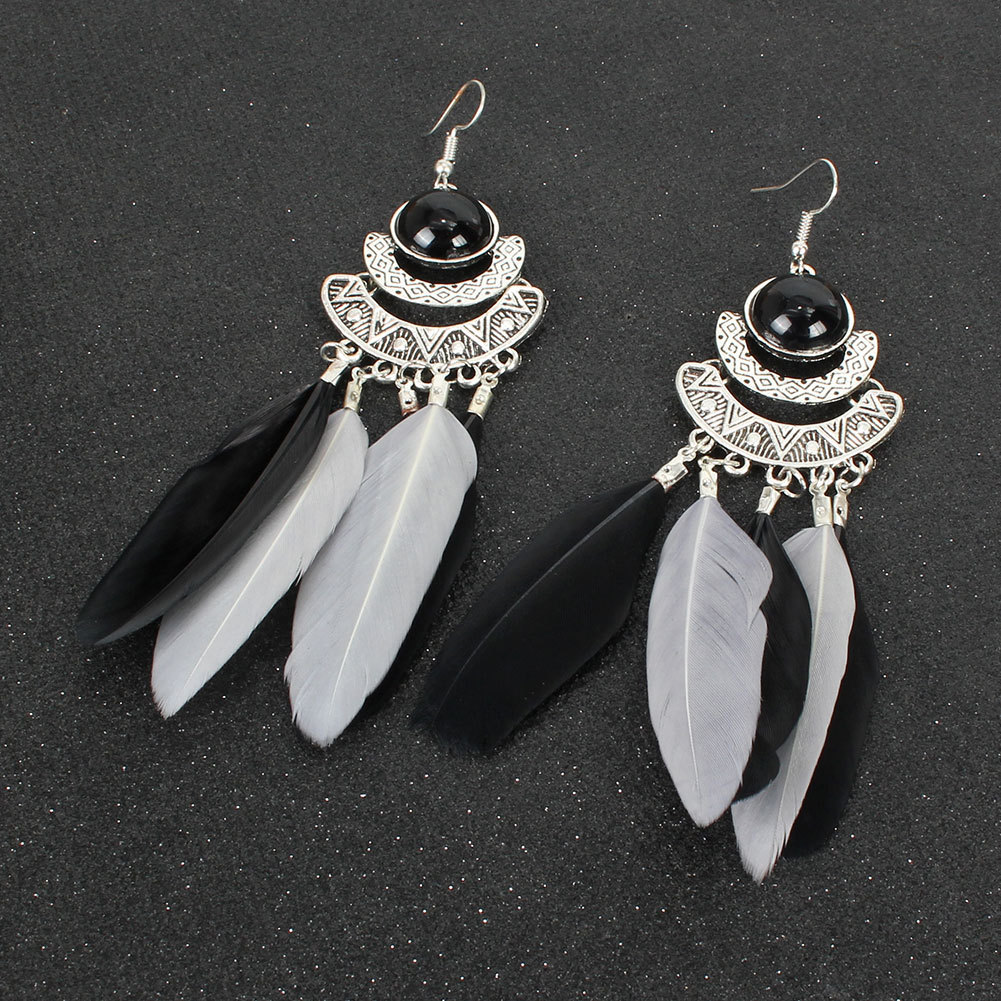 Pendientes Largos Retro De Plumas display picture 4